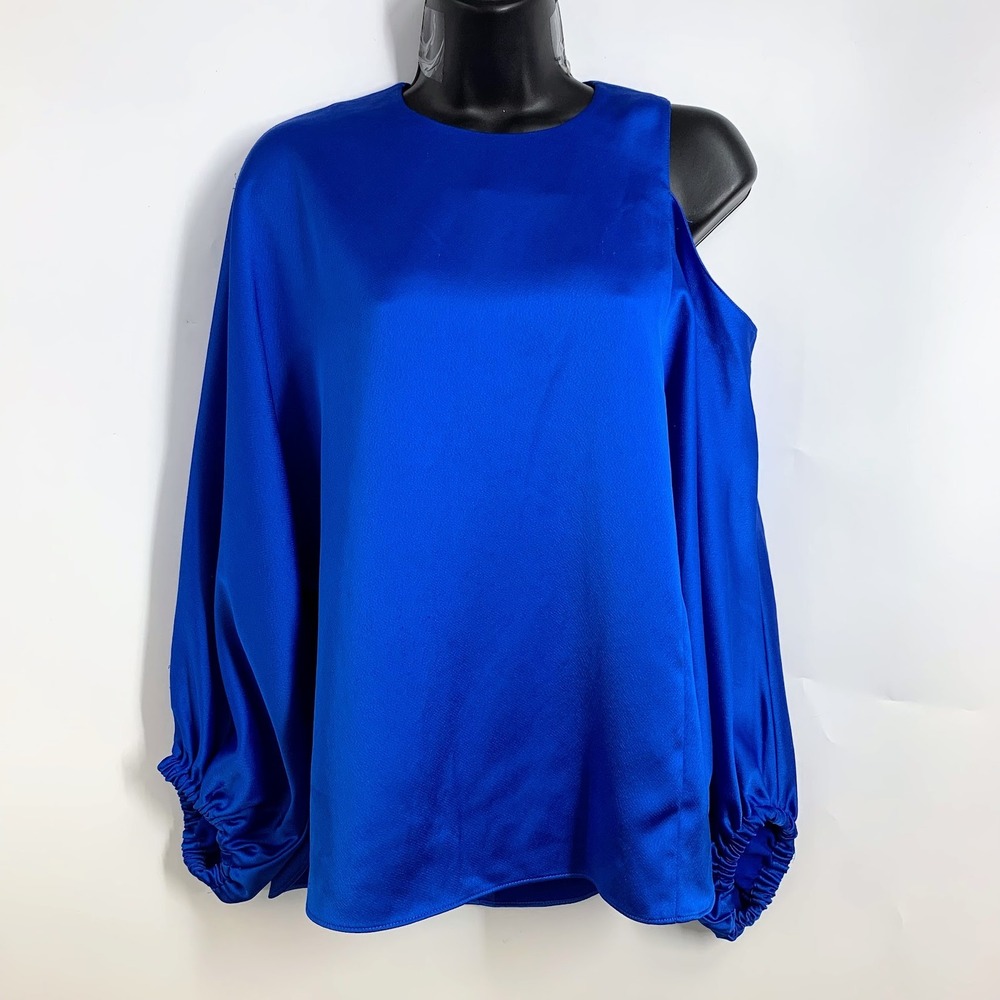 Cobalt Blue One Shoulder Blouse‎ Long Sleeve Asymmetrical Top